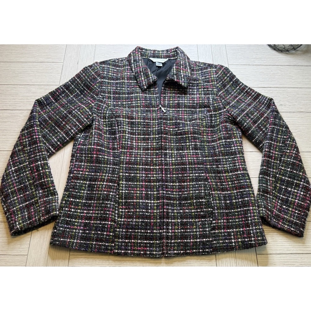 Christopher & Banks‎ M Tweed Blazer Academia Old Money Casual Classic Preppy Zip
